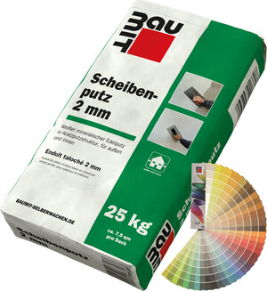 L'enduit taloché Baumit avec une granulométrie de 2 mm en couleur est disponible en sac de 25 kg.