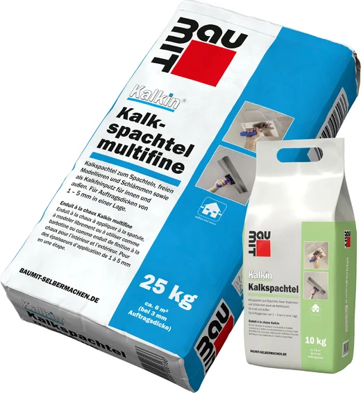 Enduit de lissage à la chaux Baumit « multifine » pour surfaces lisses en intérieur, idéal pour lisser et égaliser les irrégularités.