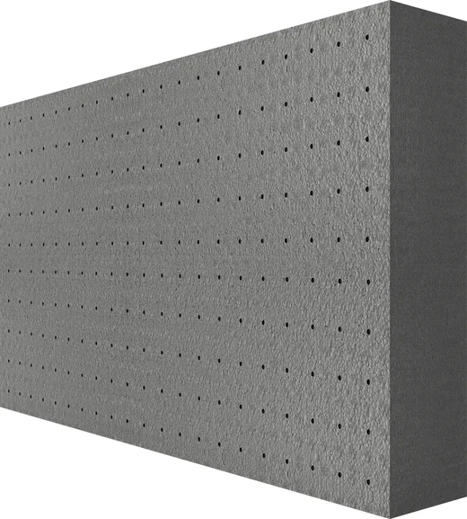 Panneau isolant gris à surface perforée, idéal pour une isolation thermique efficace et des travaux de rénovation simples.