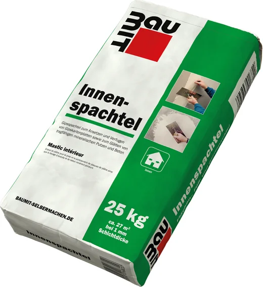 Baumit Innenspachtel 25 kg, ideal für glatte, ebene Wände; geeignet für Innenbereiche, leicht anzuwenden für DIY-Projekte.