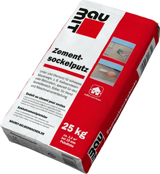 L'enduit au ciment pour socles Baumit est disponible en sac en papier de 25 kg.