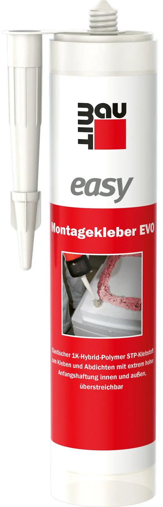 Baumit Montagekleber EVO für vielseitige Montage und Abdichtung im Innen- und Außenbereich, einfach überstreichbar.