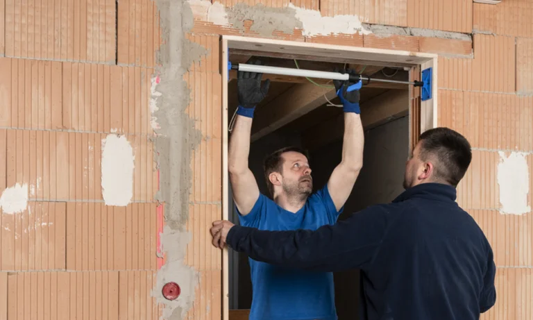Türanschlag mit Montagestützen setzen zum Verputzen