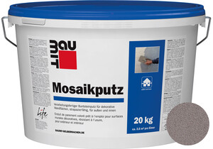 Le crépi mosaïque : teinte M 330 Elbrus est desponible en seau de 20 kg.