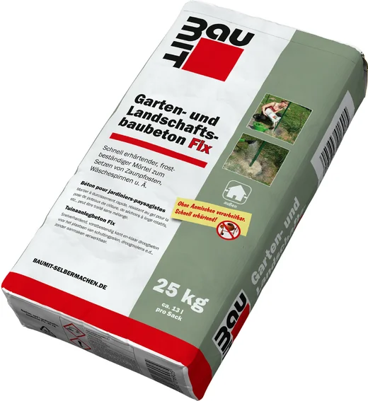 Der Baumit Garten- und Landschaftsbaubeton Fix ist im 25 kg Papiersack erhätllich.