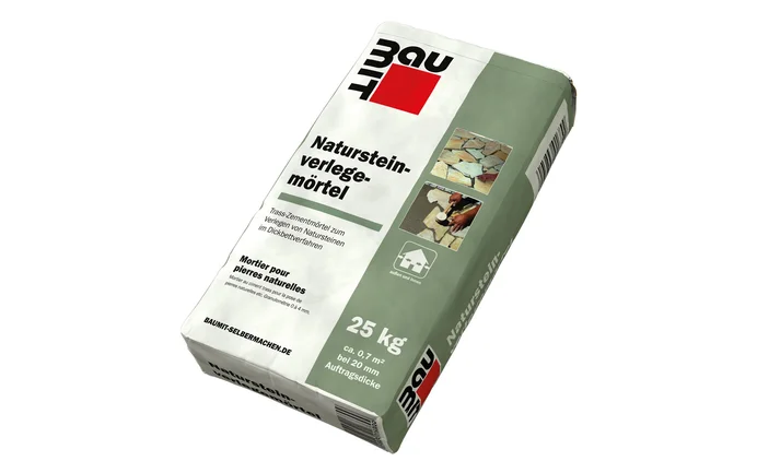 Baumit Natursteinverlegemörtel, 25 kg, optimal zur Verlegung von Natursteinplatten im Außenbereich, für Heimwerkerprojekte.